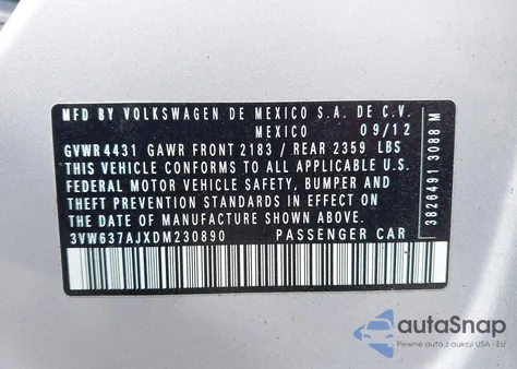 2013 Volkswagen Jetta Hybrid Sel z USA, uszkodzony, nr VIN 3VW637AJXDM230890